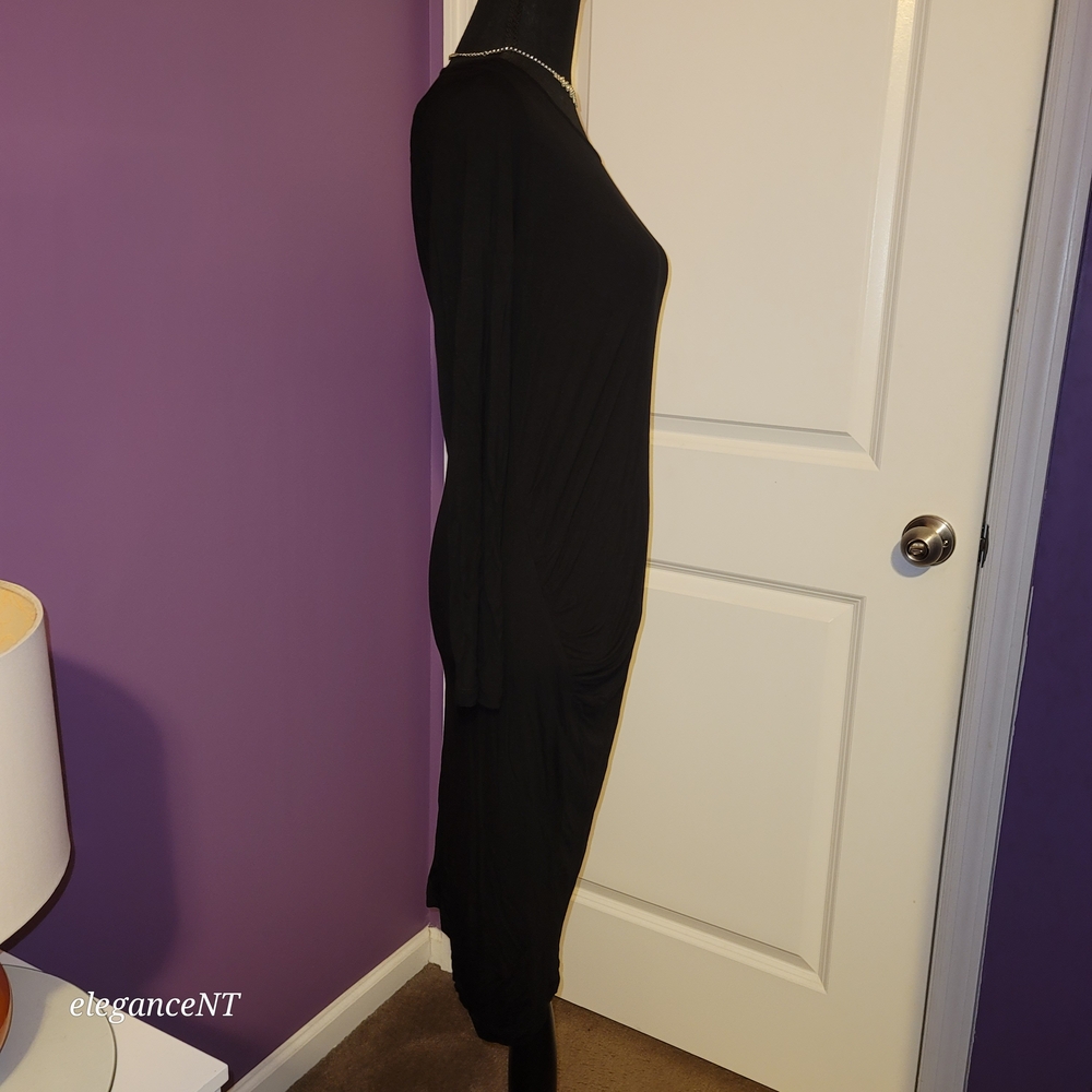 Kardashian Kollection Classic Black Long Sleeve Side Rouch Dress Sz: L - Picture 5 of 7